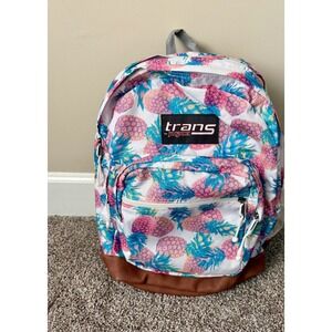 Trans by JanSport Backpack White Pink Pineapple Print Good Faux Leather